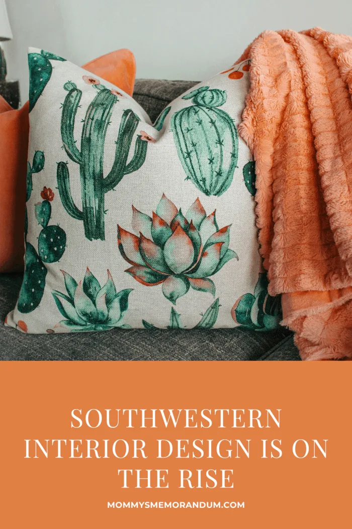 Two southwest decor Pillows on Gray Couch