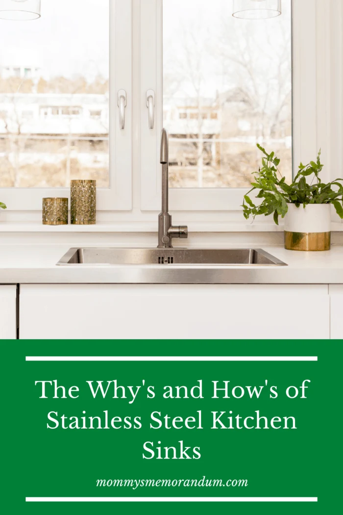 stainless steel kitchen sink in front of window with plants and candle on windowsill