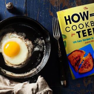 Your tween/teen can learn the basics of cooking, like making fried eggs, in The How-To Cookbook for Teens. It's filled with 100 easy recipes to learn how to cook!