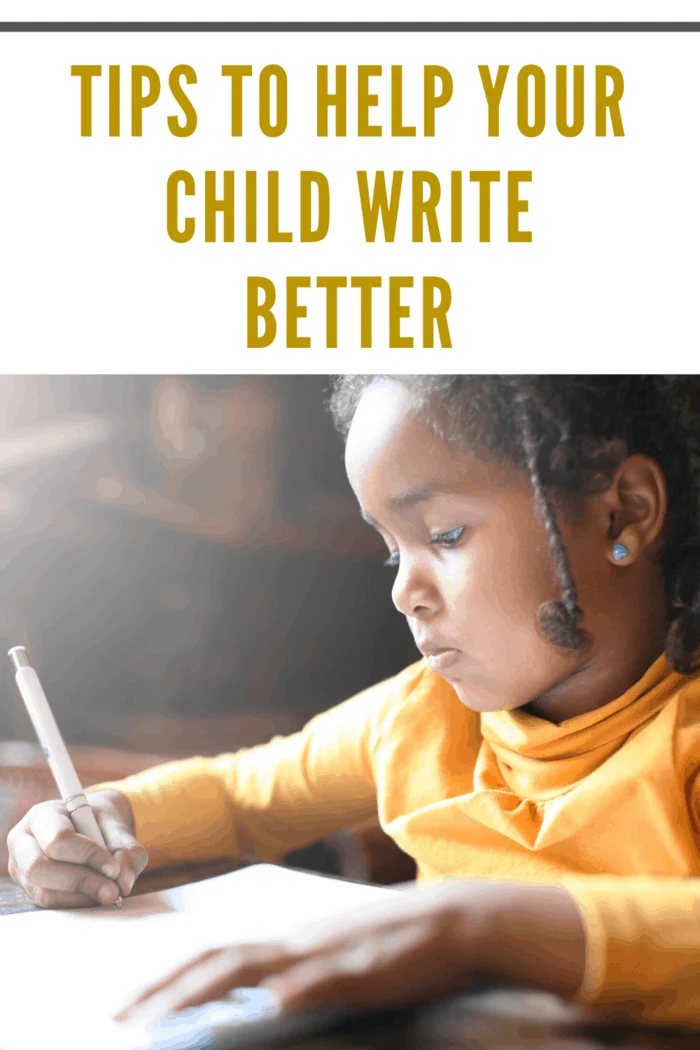 Young girl writing a letter to her penpal, practicing handwriting and learning how to write better.