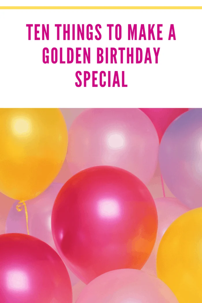 A vibrant display of pink, yellow, and gold balloons, perfect for decorating a golden birthday party and creating a festive atmosphere.