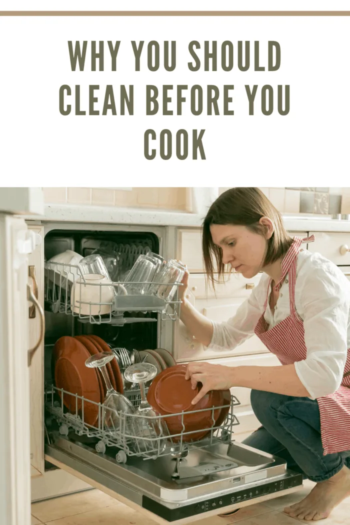woman cleaning up before cooking