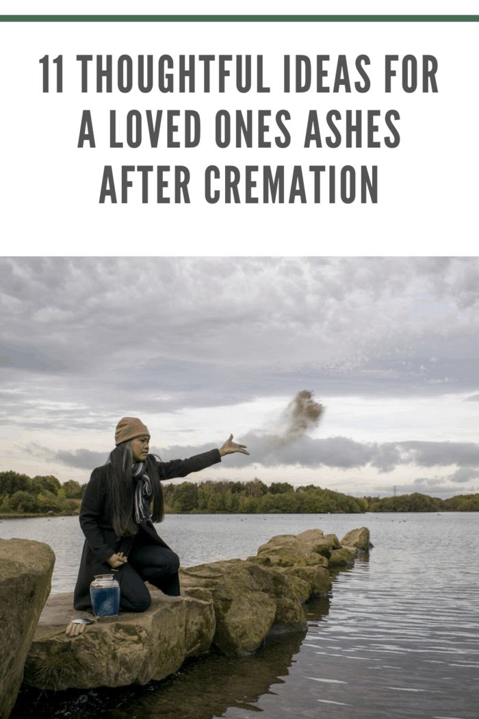 A woman gently scattering her loved one's ashes into a calm lake, honoring their memory with a heartfelt tribute.