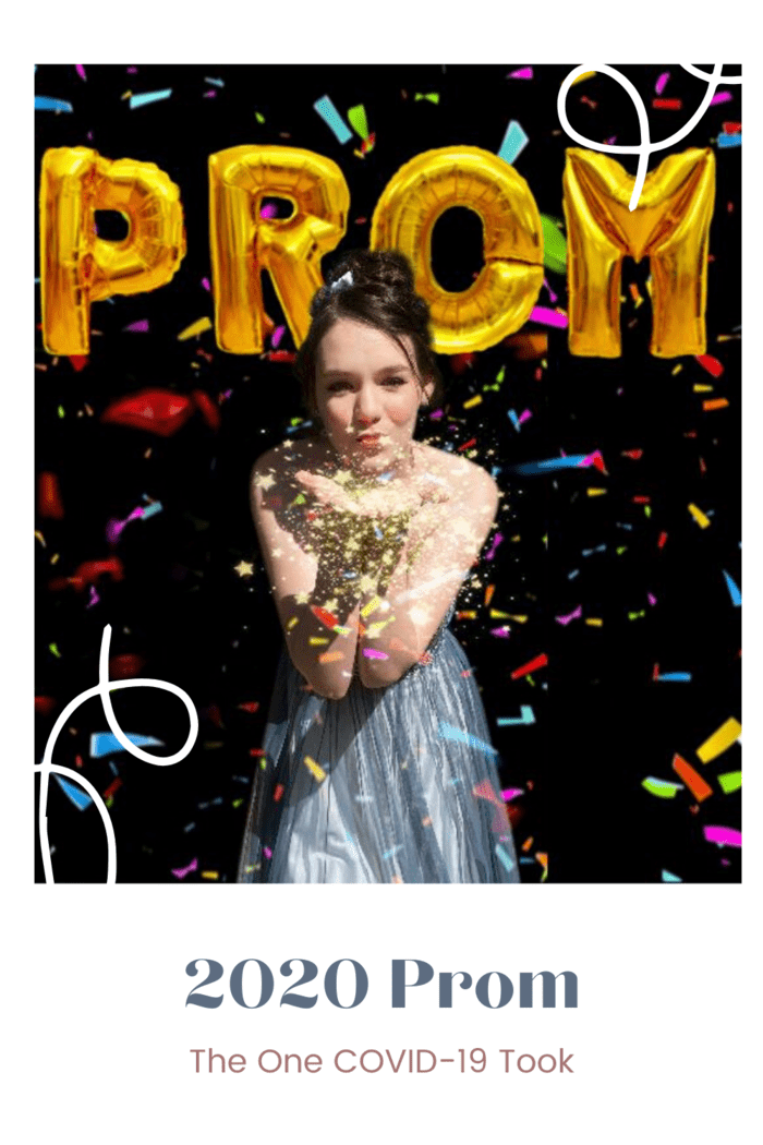 prom balloons in background with girl at prom blowing glitter