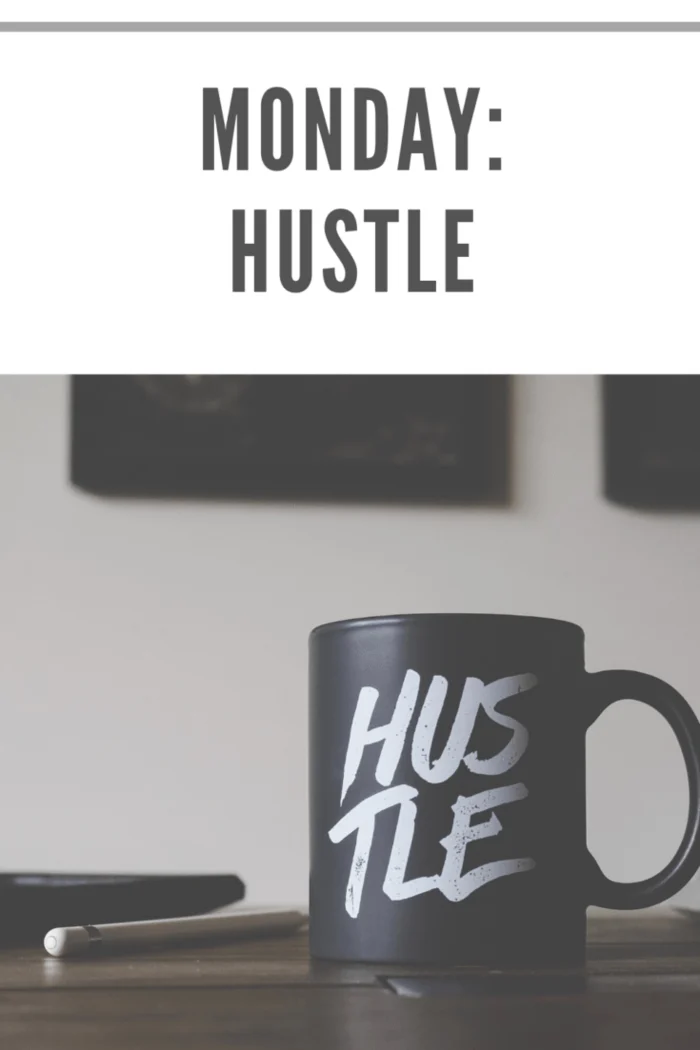 hustle mug on table