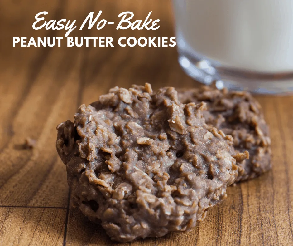 chocolate peanut butter no bake cookie on table next to glass of milk