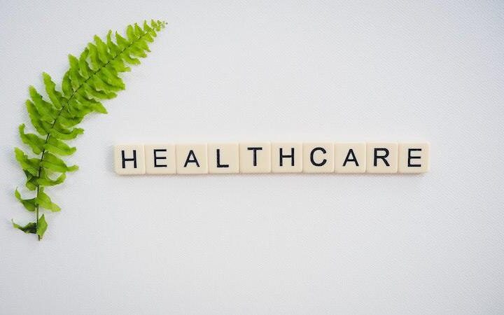 Healthcare marketing with healthcare spelled out in tiles