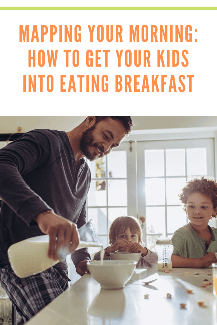 dad pouring milk into kids cereal bowl