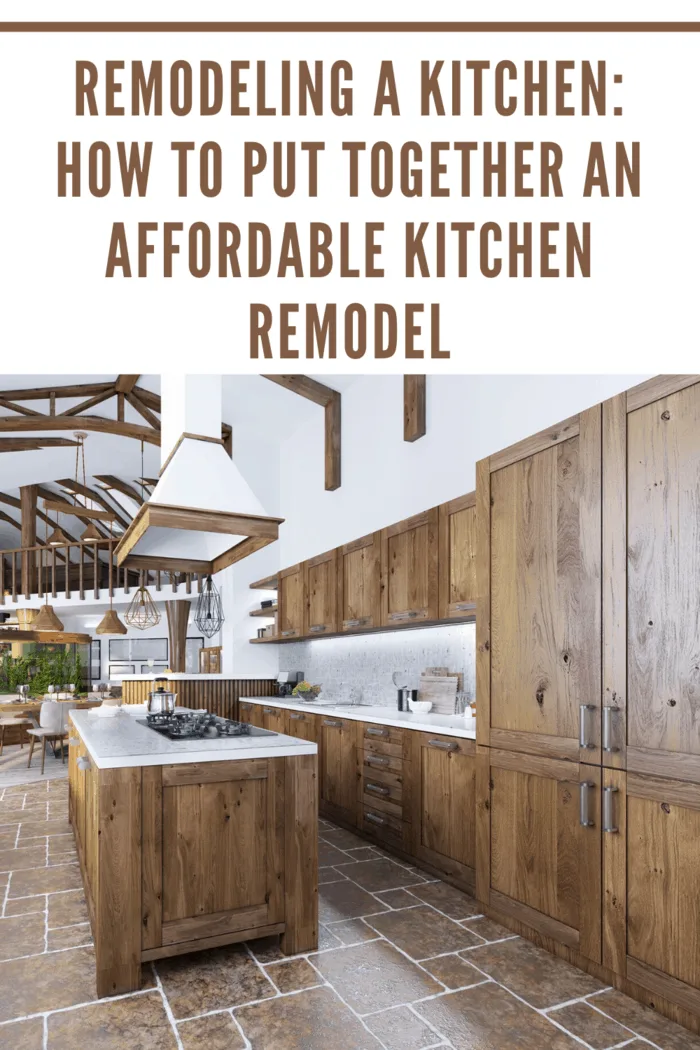 kitchen island and cabinets in matching wood with white trim accents