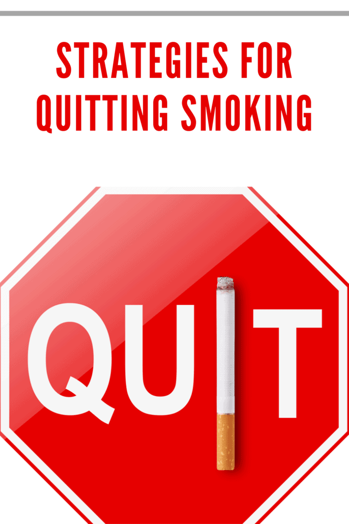 red octagon with word Quit in white. The letter I in quit is replaced with a cigarette