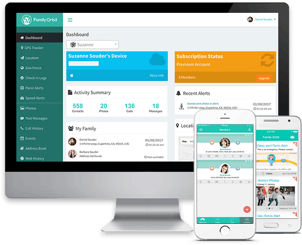 computer and mobile device with family orbit parental control app