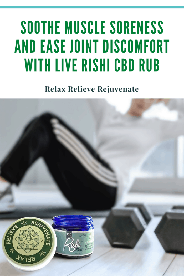 rishi rub with cbd in front of woman doing situps with weights