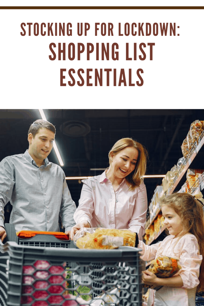 mother, father and daughter shopping with shopping list essentials