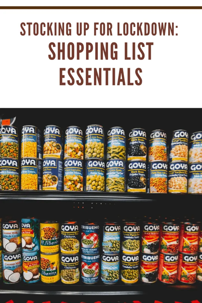 goya canned goods on a grocery shelf ans a shopping list essential
