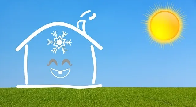 picture of a house with a sun with a blue sky