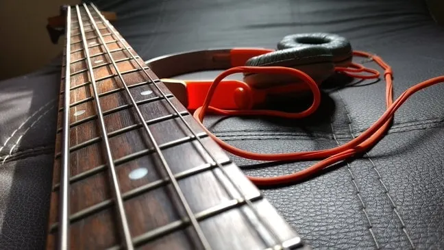 arm of bass with red headphones