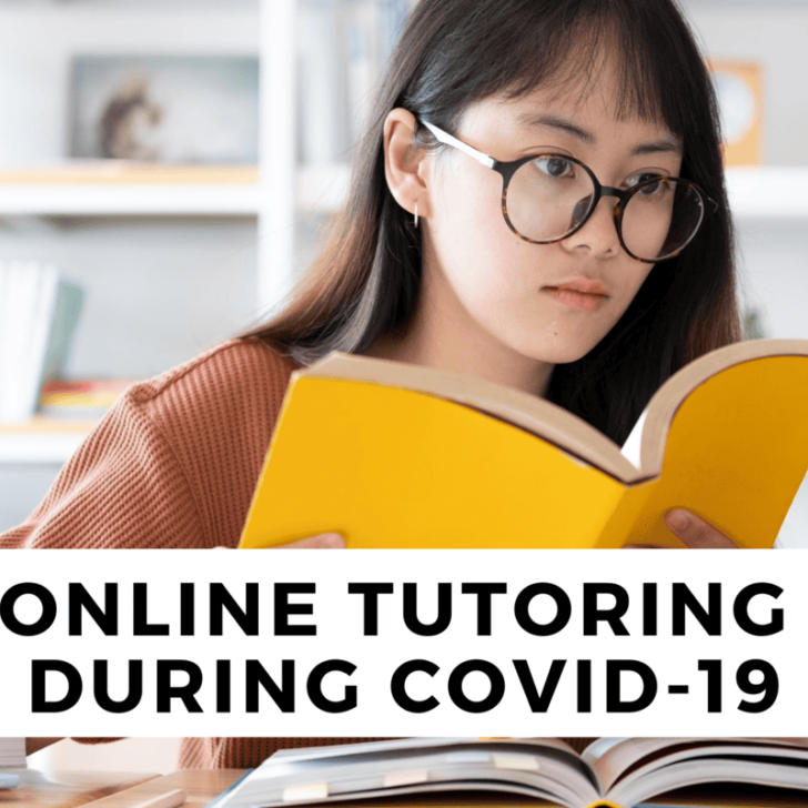 girl with glasses holding yellow book in session of online tutoring during covid-19