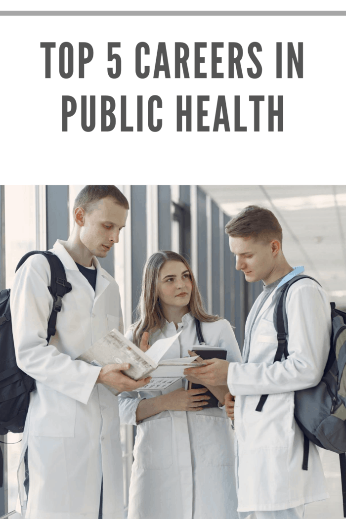 group of three people with careers in public health meeting in breezeway