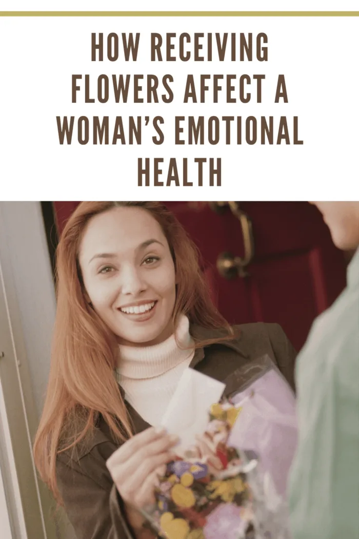 Woman receiving flower delivery