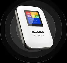 Muama Ryoko 4G Wi-Fi Router displayed on a black circle background, highlighting its sleek design