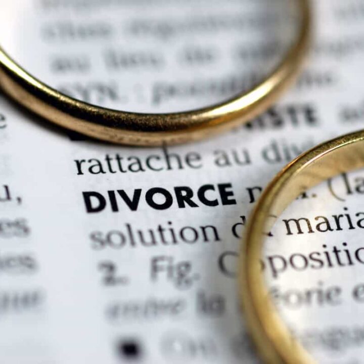 gold wedding rings on top of dictionary entry for divorce
