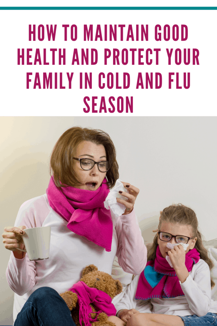 Flu season, sick mother and child at home.