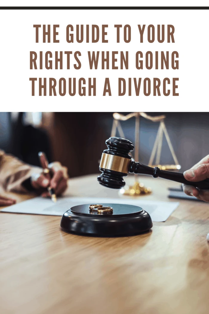 divorce cour with gavel and person signing papers with ther rights when going through a divorce
