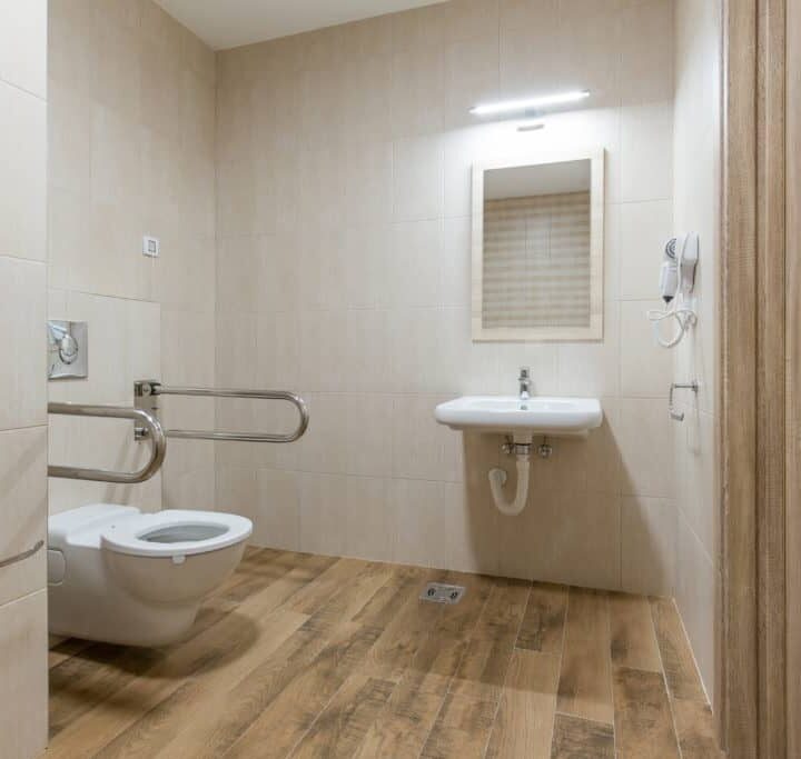 Wheelchair accessible handicapped toilet interior