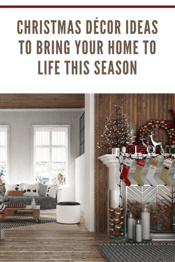 fireplace mantle decorated with Christmas decor