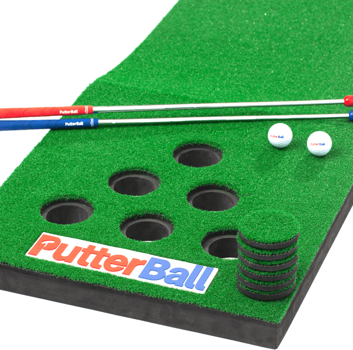 putterball game with ball and golf clubs