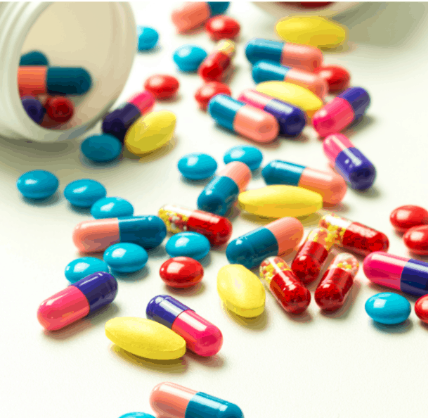 colorful medicine shooting in studio depicting drug addiction