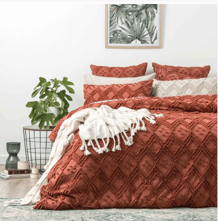 textured quilt cover online in a pumpkin color
