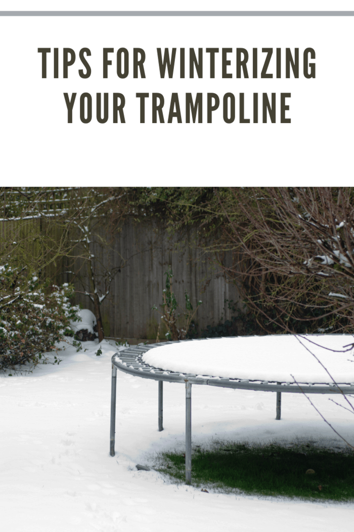 A trampoline in a domestic garden in Winter