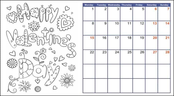 free printable february calendar