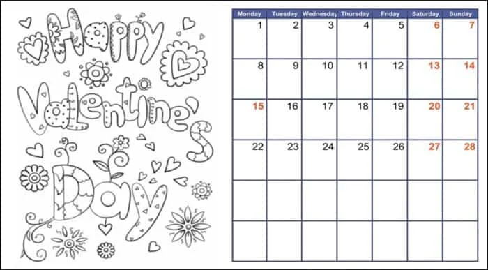 free printable february calendar