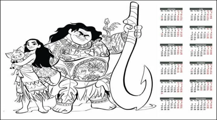 free printable moana calendar