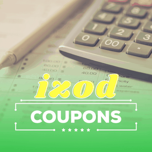 izod coupons text on green background overlay of calculator