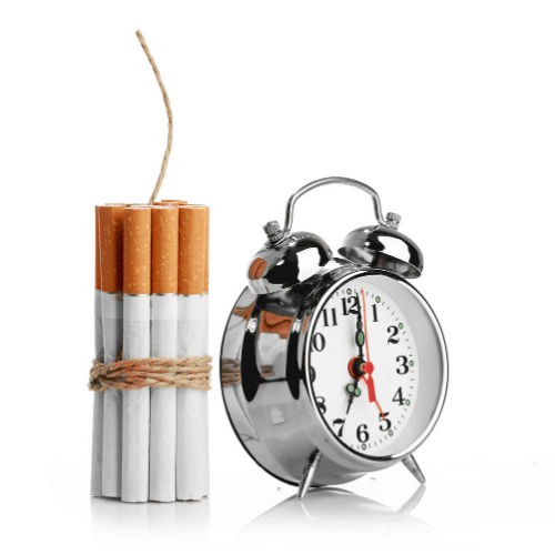nicotine withdrawal depicted by cigarettes as TNT next to a ticking clock