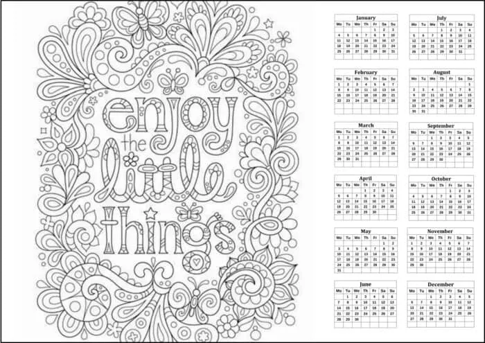 printable coloring calendar for adults (+ 2021 / February 2021)