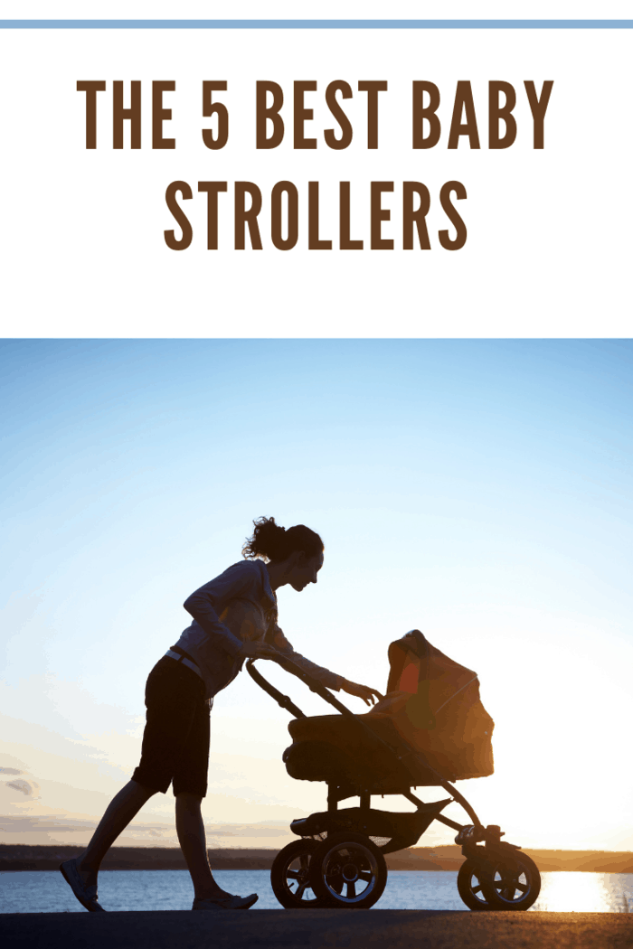 Silhouette of young mother enjoying motherhood with best stroller.