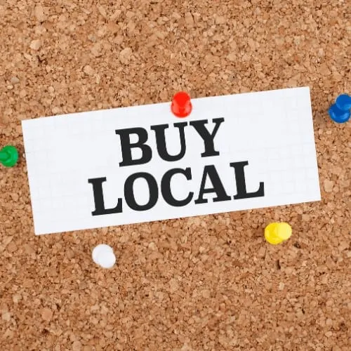 Buying from local markets concept, support for local marketing background.