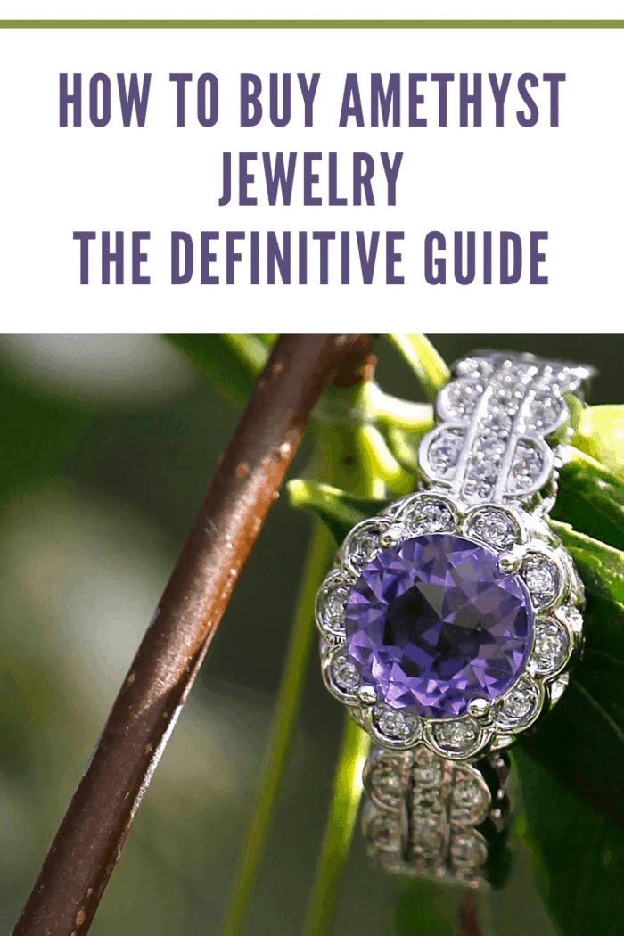 Amethyst and diamond ring on a branch.
