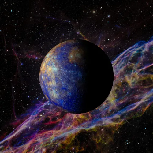 Solar system planet Mercury on nebula background 3d rendering.
