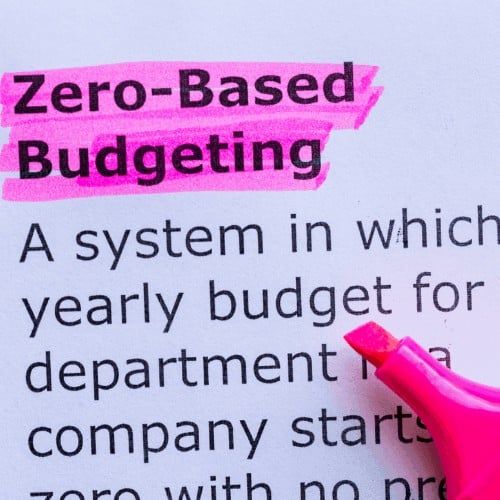 zero based budgeting word highlighted on the white background