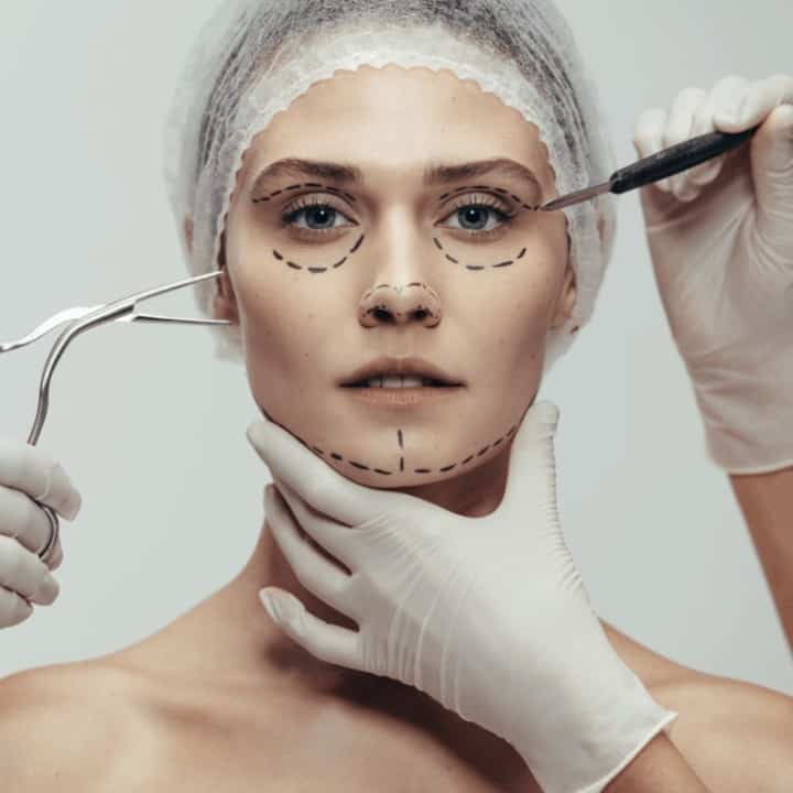 Woman Having Cosmetic Face Surgery