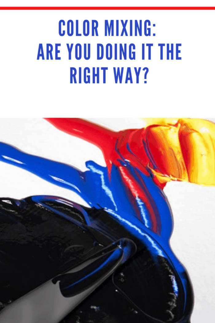 mixing black paint with blue, red and yellow