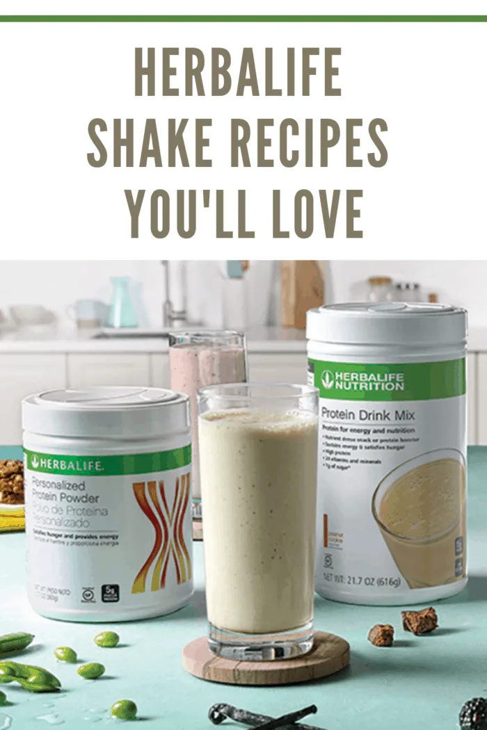 PB and Chocolate Cherry Herbalife shake with Herbalife protein powder containers, showcasing a delicious healthy shake.