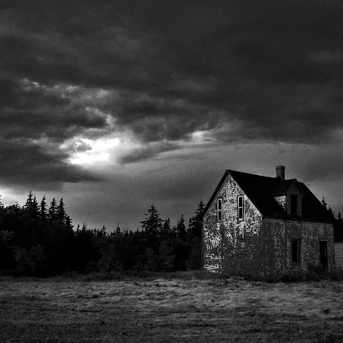 A abandoned house in light.