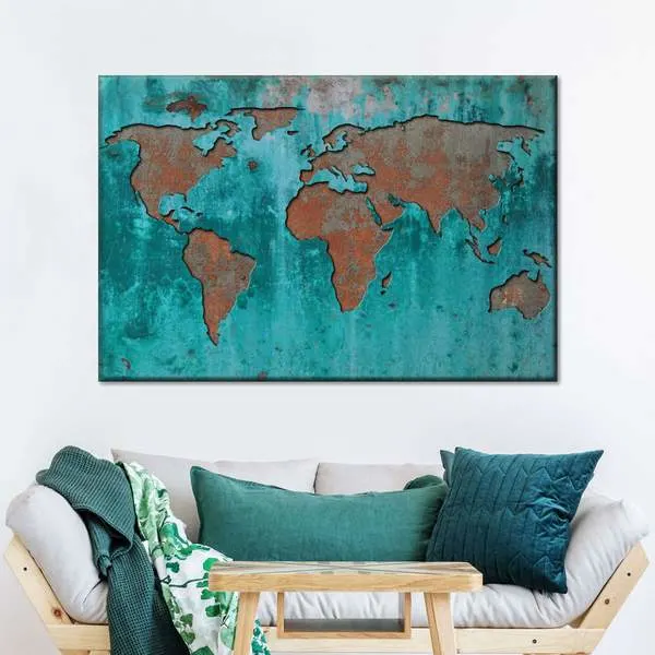 living room map wall art