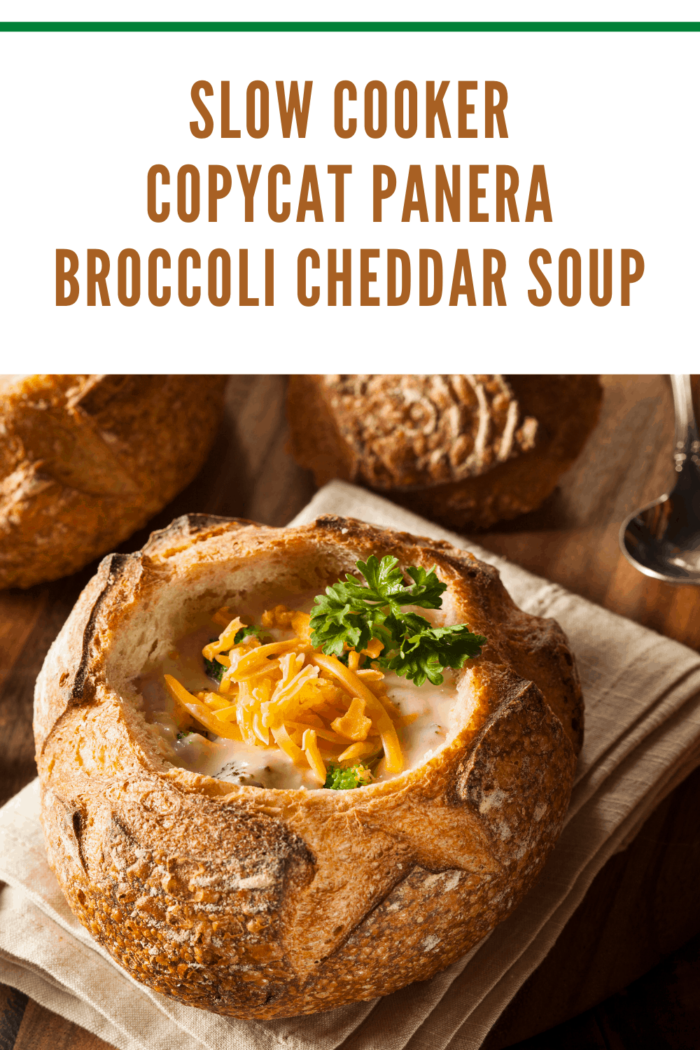 slow cooker copycat panera broccoli cheddar soup in bread bowl
